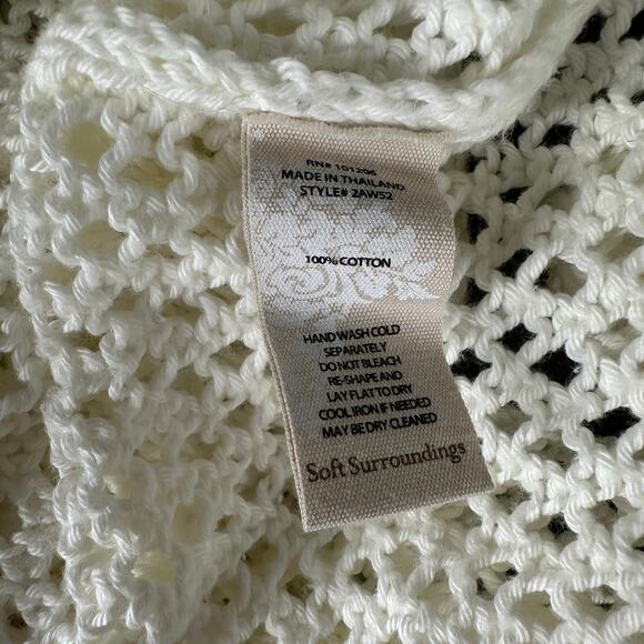 Soft Surroundings Womens Open Knit Boulevard Round Neck Pullover Sweater White - Picture 6 of 7